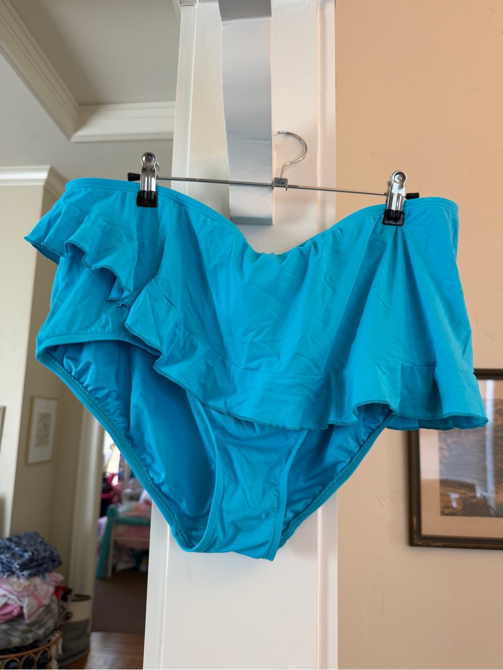 Lands' End Turquoise Ruffle High-Waist Swim Bottoms